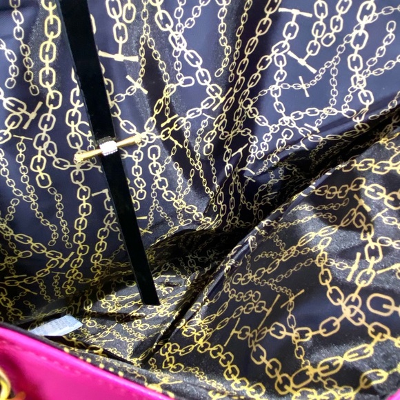 Juicy Couture Glam Tote Bag Pink Black Patent Leather Gold Chain Purse - Picture 4 of 8